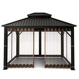 Gazebo Universal Replacement Mosquito Netting – Hugline 10' x 12' Outdoor Mesh Netting Screen 4-Panel Sidewall Curtain with Zipper (Brown) Hugline