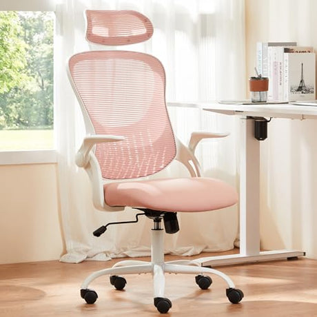 Sweetcrispy Home Office Managerial Executive Chair, High-Back Mesh with Adjustable Headrest, Flip-up Armrest Comfortable Lumbar Support, Comfy Arms for Bedroom,Study,Student Sweetcrispy