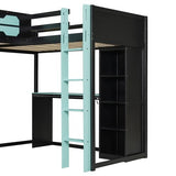 LUMISOL Twin Size L-Shaped Loft Bed with 2 Built-in Desks, Gaming Loft Bed Frame with RGB LED Lights, USB Ports, TV Stand and Storage Shelves for Kids, Teens, Adults, Space-Saving, Noise Free, Blue LUMISOL