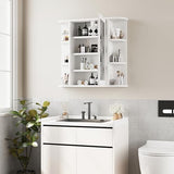 Shintenchi Bathroom Wall Cabinet with Mirror, Mounted Medicine Cabinets with 4 Internal and 6 Open Shelves, Mirrored Door Over The Toilet Storage, Solid White Shintenchi