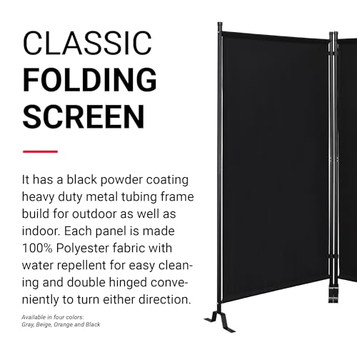 Proman Products - Galaxy II Section Divider, Water Repellent Fabric Room Divider with Black Powder Coated Metal Frame for Indoors or Outdoors, Large 74.25” Width (Black) Proman Products