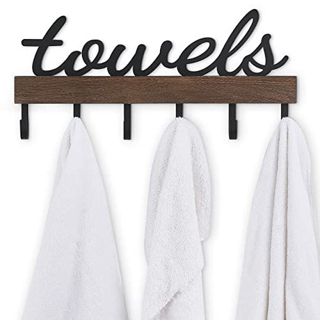Dahey Towel Rack with 6 Hooks, Towel Holder Wall Mount Bathroom Organizer Rustic Farmhouse Home Decor Towel Hanger Storage Hooks for Towel, Robe, Bag, Black Dahey