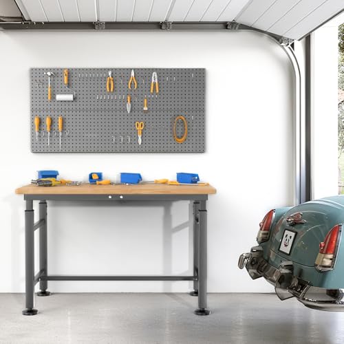 WALMANN Heavy Duty Adjustable Height Workbench 47.75" x 23.25", Rubber Wood Top Work Table for Garage, Workshop, 2000 lbs Load Capacity WALMANN