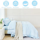 ANGIYUIN Light Blue Ruffle Girls Comforter Set Twin Size 5 Pieces Ruffled Farmhouse Bed in A Bag Solid Boho Bedding Comforter Sets Soft Fluffy Bed Sets for Kids Girl(Light Blue Twin) ANGIYUIN
