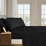 Elegant Comfort Best, Softest, Coziest 6-Piece Sheet Sets! - 1500 Premier Hotel Quality Luxurious Wrinkle Resistant 6-Piece Damask Stripe Bed Sheet Set, Queen Black Elegant Comfort