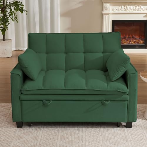 Portaforta Sleeper Sofa with Pull Out Couch Bed, 48" Convertible Pull-Out Sofa Bed Chair, 3-in-1 Futon Couch with Reclining Backrest and Side Pockets for Living Room Bedroom Apartment, Green Portaforta