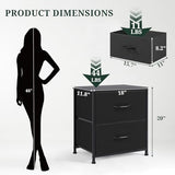 Nightstand, Small 2 Drawer Dresser End Table Bedside Furniture, Wooden Top Fabric Bins for Bedroom, Closet, Entryway, Dorm, 11.8" D x 18" W x 20", Black SageNest