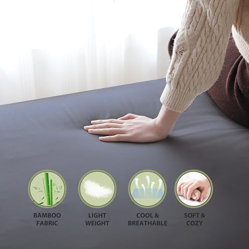 100% Viscose Derived from Bamboo Fitted Sheet with 16" Deep Pocket, Hotel Luxury Silky Bedding, Ultra Soft, Cooling for Hot Sleepers(Dark Grey Full) Zaizaihome
