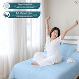 Shreem Linen Super Single Waterbed Sheets, 4-Piece 100% Egyptian Cotton Attached Sheet Set with 15" Deep Pocket, Soft & Breathable Bedsheets for Water Beds, Light Blue Solid Shreem Linen
