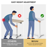 Muvai Overbed Bedside Table with Hidden Casters,30 Inches Adjustable Height Pneumatic Mobile Laptop Standing Desk, Rolling Computer Table for Home & Hospital Use ，Light Rustic Brown 30" W x 17.7" D Muvai
