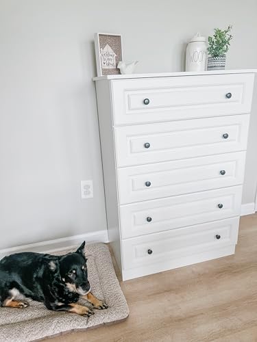 White 5-Drawer Tall Dresser with Wood Top, Modern Storage Tower for Bedroom, Closet, Living Room, Entryway, Hallway Seeday