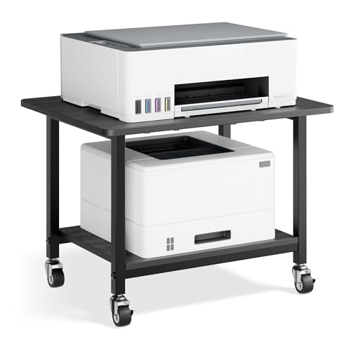 niffgaff Printer Stand with Lockable Wheels, 2-Tier Rolling Printer Cart with Storage Shelf, Compact Wood & Metal Printer Table for Home Office, Black, 20.1'' ×15.4'' ×14.6''
