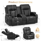 DG PEAFOWL Recliner Sofa Set, Loveseat Recliner Couch and 2 PCS Recliner Chair with Heat & Massage, Home Theater Seating with Console, Drawer, USB Ports & Phone Holders, Reclining Loveseat for Theater