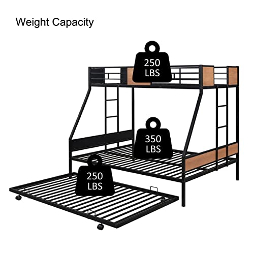 Olela Twin Over Full Bunk Beds with Trundle Bed, Heavy Duty Metal Frame with Safety Rails & 2 Side Ladders for 3 Sleepers, No Box Spring Needed for Kids, Teens, Guest Room, Max Capacity 850 Lbs Olela