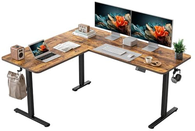 YIHAYO L Shaped Standing Desk Adjustable Height, 63 x 55 Inches Electric Corner Standing Desk with Splice Board, Computer Desk for Home Office, Rustic Brown