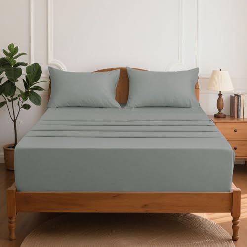 HYPREST Cotton Sheets King Size,18 Inch Deep Pocket King Sheets Hotel Luxury Soft Light Grey - 600 Thread Count HYPREST