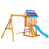 Merax Wooden Playground Sets for Backyards, 3 in 1 Swing and Slide and Climber Set Outdoor Playset for Garden Backyard, Blue Merax