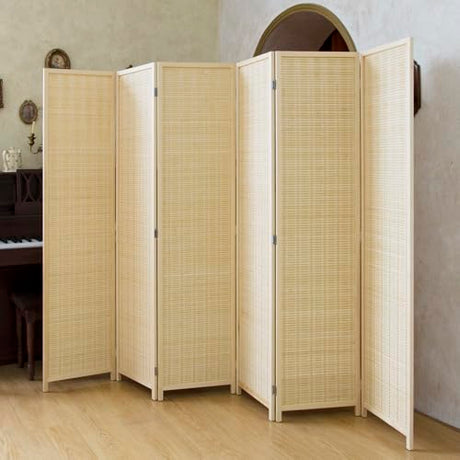Loomveil 6 Panel Room Divider Folding Privacy Screen,67 inch Bamboo Panel Divider for Home Partition,Beige Loomveil