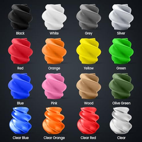 SUNLU 16 Color PLA Filament Bundle Multicolor, PLA 3D Printer Filament 1.75mm, Individually Vacuum Packed, 0.25kg per Spool, 4kg in Total, 16 Pack. (4 Transparent Color and 12 Regular Solid Color) SUNLU