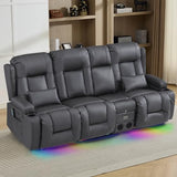 TUNYI Wall Hugger Loveseat Recliner Sofa with Console, Power Reclining Loveseat RV Couch with Massage & Heat/USB/Outlet/Storage/LED Light/Speaker (Light Grey, 3 Seat with Console)