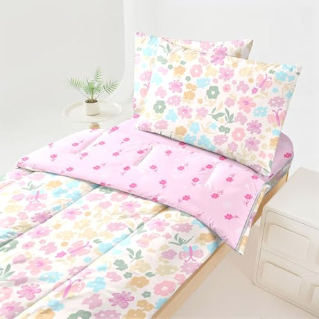 Dearller Zipper Bedding Twin Girls Pink Floral Bedding for Girls Flower Comforter All in one Zipper Kids Bedding Dearller