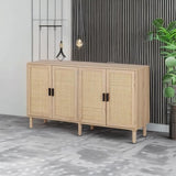 Finnhomy 4 Door Sideboard Buffet Cabinet, Kitchen Storage Cabinet with Rattan Decorated Doors, Cupboard Console Table, Boho Accent Liquor Cabinet, Bar Cabinet, 62.3X 15.7X 34.6 Inches, Natural Finnhomy
