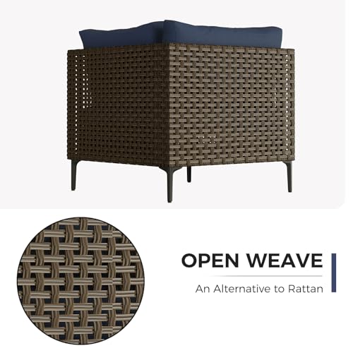 Grand patio 7-Piece Wicker Patio Furniture Set, Retro Outdoor Conversation Set Sectional Sofa with Water Resistant Blue Thick Cushions and Coffee Table, Brown Grand patio