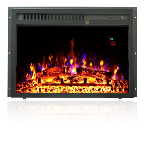 23" Electric Fireplaces Inserts, Recessed Fireplace Heater with Thermostat, 5 Flame&Fuel Bed Brightness,Timer VINEMOUNT