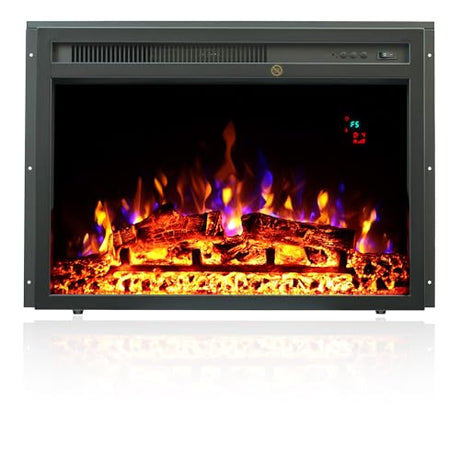 23" Electric Fireplaces Inserts, Recessed Fireplace Heater with Thermostat, 5 Flame&Fuel Bed Brightness,Timer VINEMOUNT