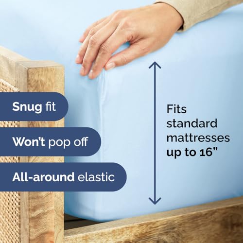 Twin XL Sheet Set - 100% Cotton Sheets - 3 Piece Twin XL Size Cotton Bed Set with Deep Pockets up to 16 Inches - Soft, Breathable & Cooling - Fade and Stain Resistant - Machine Washable - Light Blue CGK Unlimited