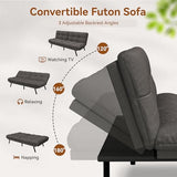 Vipbear Convertible Futon Sofa Bed, Grey Linen Futon Couch with Adjustable Backrest & Armrests, Folding Small Recliner Sleeper Sofa Bed for Living Room, Apartment, Office Vipbear
