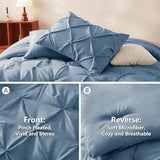 CozyLux King Size Comforter Set Grayish Blue, 7 Pieces Pintuck Bed in A Bag Blue Comforter King Size, Pinch Pleat Bedding Set with All Season Comforter, Sheets, Pillowcases & Shams CozyLux