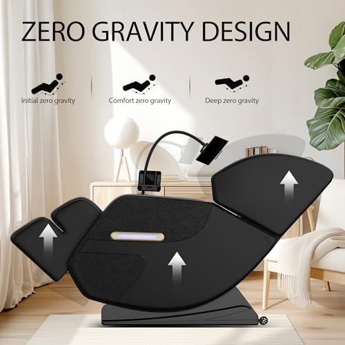 KEIKI Massage Chair Recliner with Zero Gravity, Full Body Air Pressure & Heating, Shiatsu Back & Foot Roller Massage, Bluetooth Speaker, Blue Ambient Light, PU Leather for Home & Office, Black KEIKI