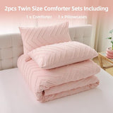 YIRDDEO Pink Twin Size Comforter Set 2Pcs, Boho Farmhouse Blush Twin Size Bedding Set, Vertical Tufted Twin Bed Set, Lightweight Neutral Twin Bedroom Set (1 Comforter 1 Pillowcase) YIRDDEO