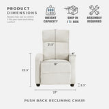 Lexicon Corduroy Pushback Recliner Chair Armchair Push Back Recliner, Solid Wood Frame and Metal Base, Easy Assembly Small Soft Single Sofa Accent Chair for Living Room/Office/Apartment, Beige