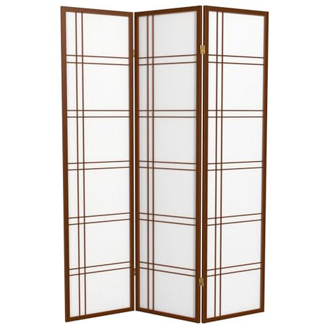 Red Lantern 6 ft. Tall Double Cross Shoji Screen - Walnut - 3 Panels Red Lantern