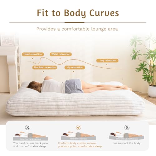 YOSHOOT 6 Inches Futon Mattress Full Size, Thick Futons Sofa Bed Couch, Floor Mattress for Adults, Shredded Foam Filling(Frame Not Included), Medium Firm YOSHOOT