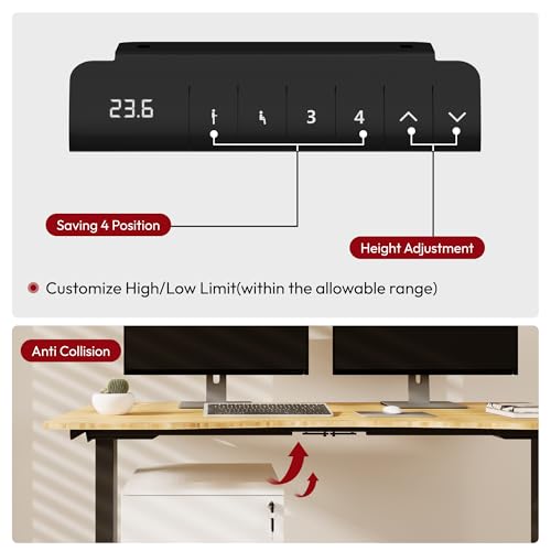 SANODESK Standing Desk 3 Stages Dual Motor 60 inch Whole-Piece Real Bamboo Desktop Height Adjustable Desk for Home Office Stand Up (Black Frame/ 60" Curved Natural Bamboo Top) SANODESK