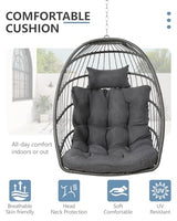 SWITTE Egg Chair Outdoor with Footrest & Stand, Indoor Wicker Hanging Egg Swing Hammock Chair with Cushion for Patio, Bedroom, Garden - Dark Gray