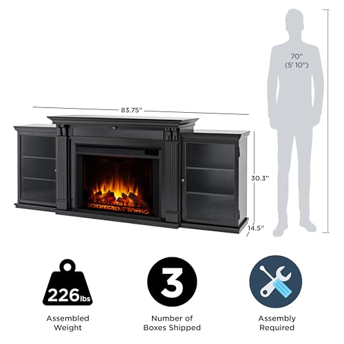 Real Flame Tracey 84" Grand TV Stand with Electric Fireplace in Black, Extra Large Entertainment Center with Electric Fireplace, Living Room TV Stand with Fireplace, fits up to 80" TV