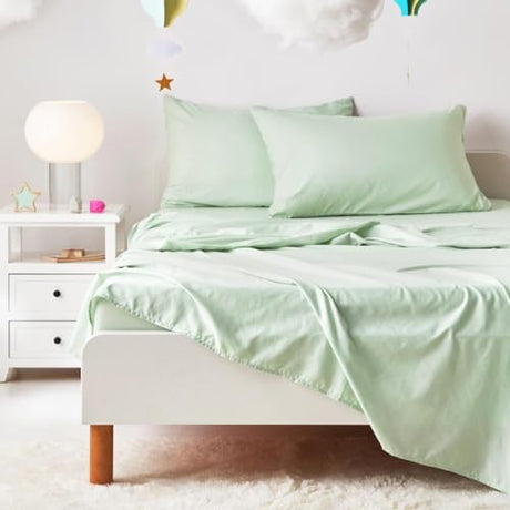 Wake In Cloud - Floral Bedding Set for Girls, Cute Colorful Botanical Flowers Deers Patterned Soft Lightweight Comforter Set with Sheets, 5 Pieces Kids Bed in a Bag, Green Cream, Twin Size Wake In Cloud