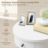 Giantex Round End Table with Drawer, 2-Tier Wood Side Table w/Open Shelf, Small Sofa Side Table for Small Space, Multipurpose Accent Table for Bedroom Living Room Home (1, White) Giantex