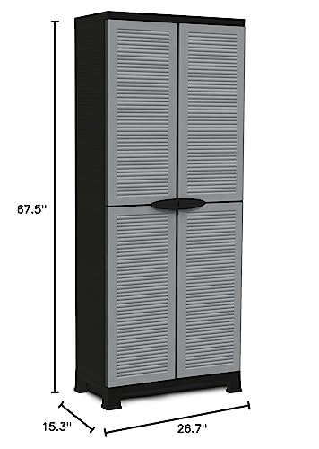 Ram Quality Products Prestige Utility Adjustable 3 Shelf Tool Organizing Storage Cabinet with Lockable Double Doors for Indoor and Outdoor Use, Gray - WoodArtSupply