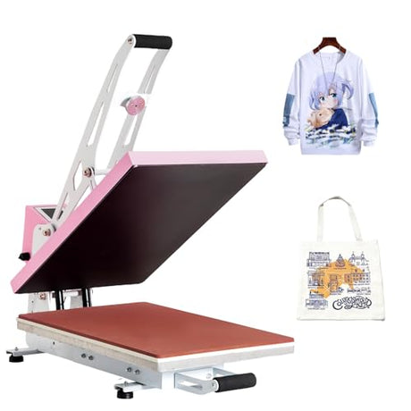 Heat Press Machine 16x24 Slide Out, Auto Open Semi Automatic Sublimation Transfer for T-Shirts, Bags, Ceramics (16x24 Auto Open Pink) TransferMuse