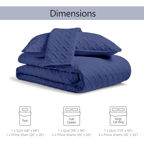 FLYMME Quilts Queen Size - Ultra Soft Navy Blue Quilt Lightweight Microfiber Bedspreads, Classic Basket Weave Pattern Bedspread Bed Coverlet 3 Pieces for All-Season (1 Quilt, 2 Pillow Shams) FLYMME