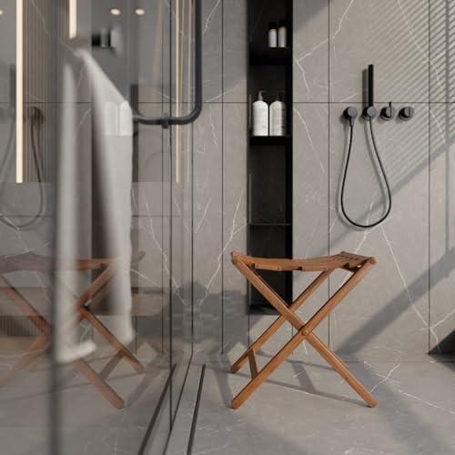 Bare Decor Mosaic Folding Stool in Solid Teak Wood, Brown Bare Decor