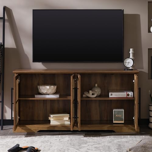 Walker Edison Farmhouse Barn Glass Door Wood Universal TV Stand for TV's up to 64" Flat Screen Living Room Storage Cabinet Doors and Shelves Walker Edison