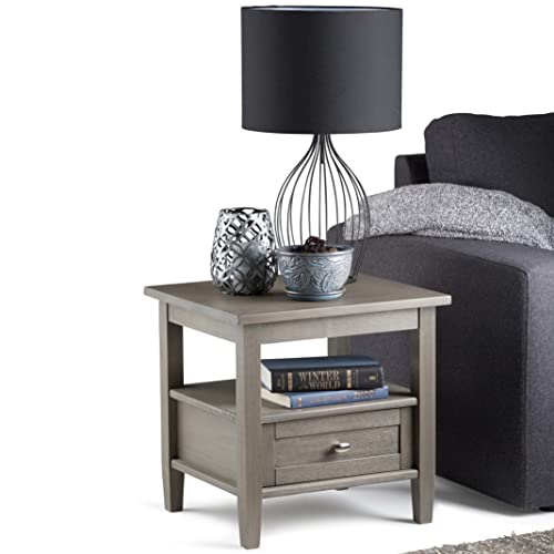 SIMPLIHOME Warm Shaker SOLID WOOD 20 inch wide Rectangle Rustic End Side Table in Farmhouse Grey with Storage, 1 Drawer and 1 Shelf, for the Living Room and Bedroom SIMPLIHOME