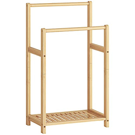 HOOBRO Freestanding Towel Rack for Bathroom, 2 Tier Decorative Bamboo Blanket Rack, Quilt Display Stand with Storage Shelf, 16.5" L x 9.4" W x 30.5" H, Bedroom, Living Room, Natural Color YL02LB01 HOOBRO