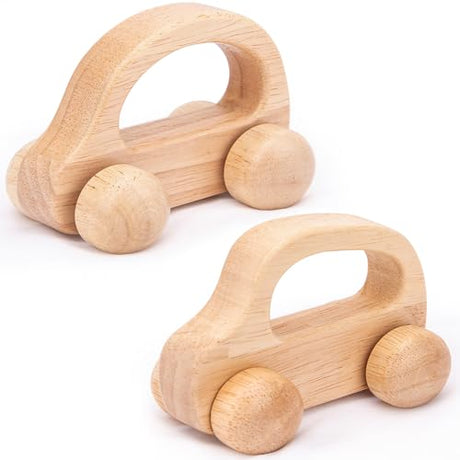 Wooden Baby Cars Toys, Montessori Toys for Babies 0-6-12 Months, Wooden Toys for Toddlers 1-3, Boy Nursery Neutral Nursery Decor Wood Rattle Baby Push Cars TUOWITA